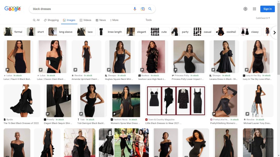 black dresses Google's Advanced Image Search Tool