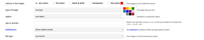 colors in image filter on Google advanced image search Tool