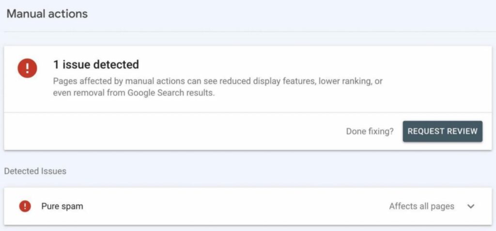 Manual Actions in Google Search Console