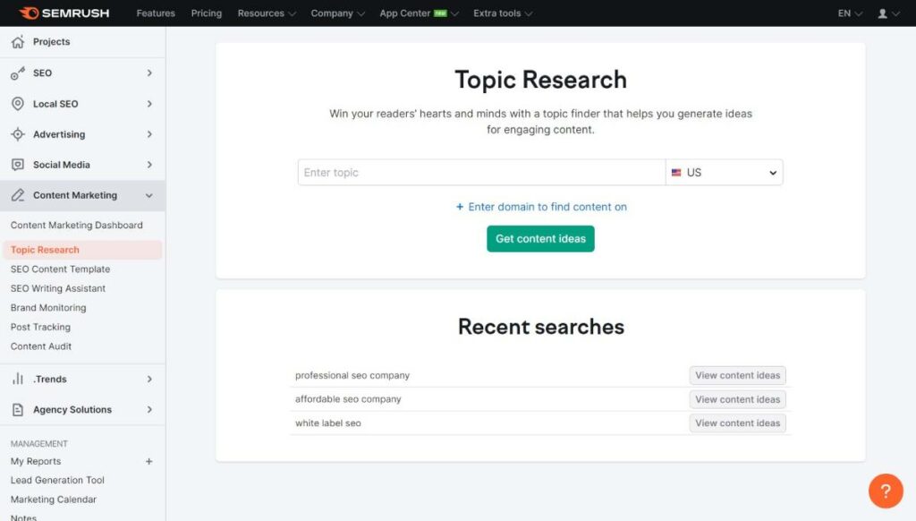 SEMrush Topic Research Tool For PASF