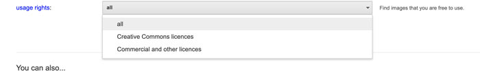 usage rights options with Google advanced image search Tool